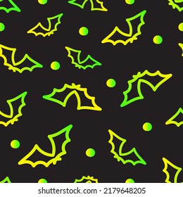 Cute Halloween light neon bats cartoon doodle pattern design