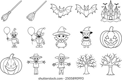 Cute Halloween Line Drawing Set