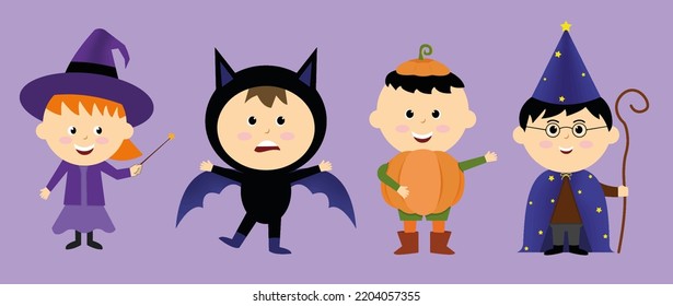 Cute halloween little characters packs in illustration
