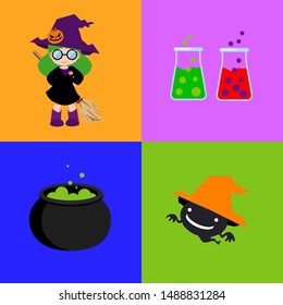 Cute Halloween, Little witch and little ghost pattern. Vector illustration