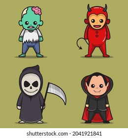 cute halloween mascot costume collection vector illustration. happy halloween. cute mascot halloween