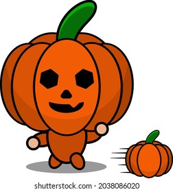 cute halloween mascot pumpkin cartoon character vector illustration pumpkin football