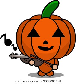 cute halloween mascot pumpkin cartoon character vector illustration playing the violin