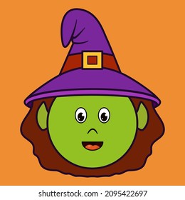 Cute Halloween Monster Face Character in circle style. 
Vector graphic illustration of Witch Halloween monster faces in circle doodle cartoon character style. 