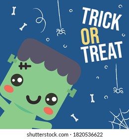 Cute Halloween monster. Flat vector illustration. Great for party invitations, banners, decorations, kids and games. 