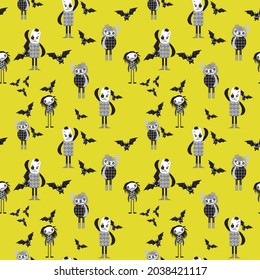 Cute Halloween monsters yellow seamless pattern vector 