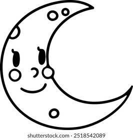 cute halloween moon illustration line style for card website, application, printing, document, poster design, etc.