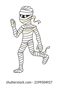 Cute Halloween mummy cartoon. Vector illustration isolated on white background.