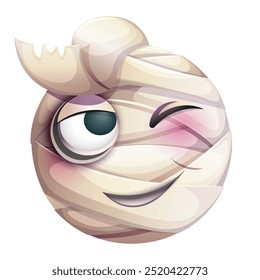 Cute halloween mummy emoji on white background. Mummy emoticon wrapped in bandages. Cute emoticon.