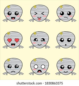 Cute halloween mummy head icon mascot vector template