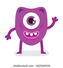 Cute Halloween One Eye Purple Monster Flat Design Illustration
