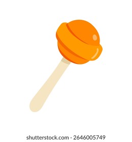 Cute Halloween orange lollypop. Vector cute caramel candy on white background. Funny cartoon illustration for fabric, decoration, sticker.