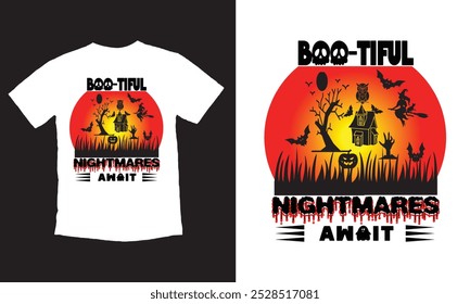 Cute Halloween Outfit Flirty Ghost "Boo-tiful Nightmares" T-Shirt Design.