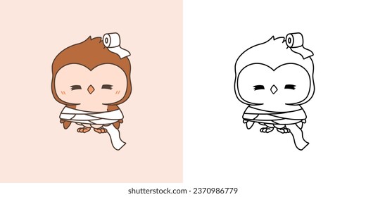 Cute Halloween Owl Clipart for Coloring Page and Illustration. Happy Clip Art Halloween Forest Bird. Cute Vector Illustration of a Kawaii Halloween Animal in Mummy Costume. 