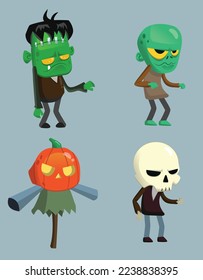 
cute halloween pack character vector - illustration