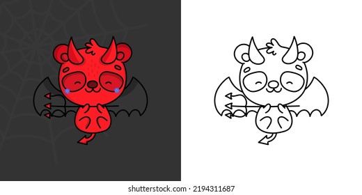Cute Halloween Panda Clipart for Coloring Page and Illustration. Happy Clip Art Halloween Bear. Cute Vector Illustration of a Kawaii Halloween Animals in Devil Costume.
