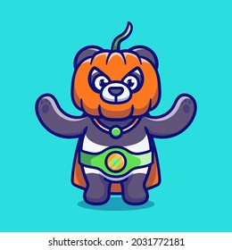 cute halloween panda pumpkin superhero illustration