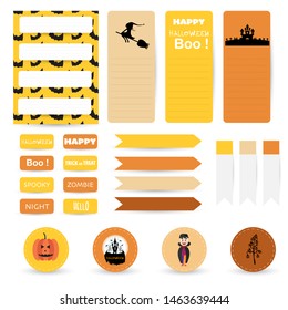 Cute Halloween paper notes, card and stickers banners design for message.Vector illustration.