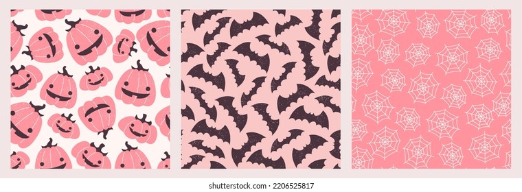 Cute Halloween pattern collection. Backgrounds with monsters. Vector illustration.