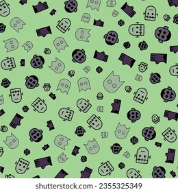 Cute Halloween pattern. Halloween colors vector illustration. Illustration of ghost, vampire, hand coming out of grave and frankenstein. Pattern for web page, textile,  wallpaper, banner,poster, card.