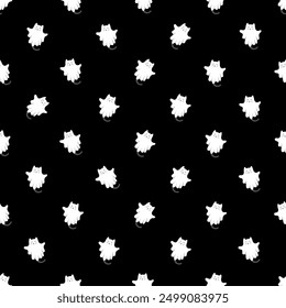 Cute halloween pattern with ghost cats on black background. Vector flying Halloween characters, cartoon kittens spirit. Kawaii ghost print for fabric texture, wrapping paper, greeting design.