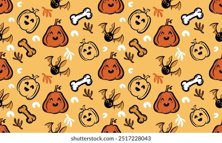 Lindo patrón de halloween con fantasma. Vector volando personajes de Halloween, espíritu de dibujos animados. impresión de fantasmas para textura de tela, decoración, papel de regalo.