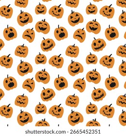 Cute halloween pattern of pumpkin on white background. Halloween background vector illustration