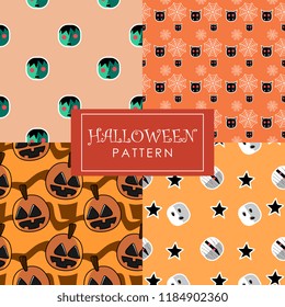 Cute halloween pattern set collections. Vector trendy festive holiday in october with creative illustration for fashion and baby clothing textile print and wrapping.