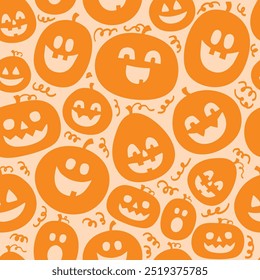 Cute Halloween pattern with spooky pumpkins. Vector illustration