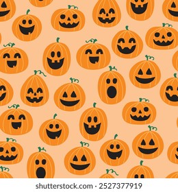 Cute Halloween pattern with spooky pumpkins. Vector illustration