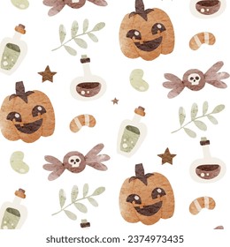 Cute Halloween pattern in watercolor style