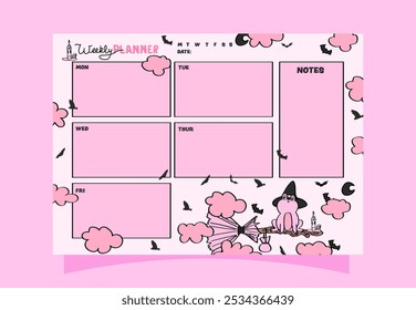 Cute halloween pink frog themed weekly planner. Spooky season weekly planner for daily and monthly use.