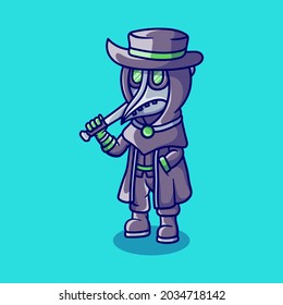 Cute Halloween Plague Doctor Carrying A Baseball Bat