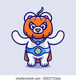 cute halloween polar bear pumpkin superhero illustration