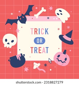 Cute Halloween poster. User interface elements, desktop window. Retro vibes