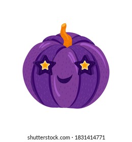 Cute halloween pumpkin for autumn decorations. Symbol of happy holiday. Carving vegetable for decoration. Design for autumn october party. Cartoon vector illustration.