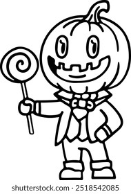 cute halloween pumpkin boy costume illustration line style for card website, application, printing, document, poster design, etc.