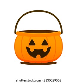 Cute Halloween pumpkin bucket, Vector, Illustration.