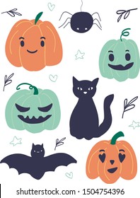 cute halloween pumpkin charaster design vector illustration, print, postcard, stickers clipart
