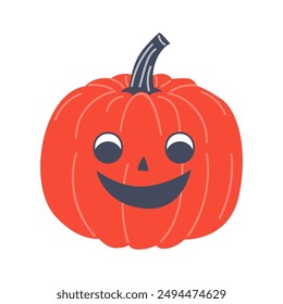 Cute Halloween pumpkin with cut-out eyes and mouth on a white background