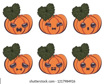 Cute halloween pumpkin in different expression illustration.