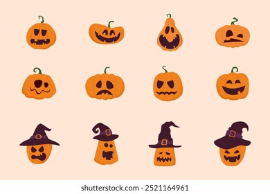 Cute Halloween Pumpkin Face Icons Collection