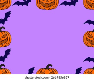 Quadro bonito de abóbora de Halloween no fundo roxo
