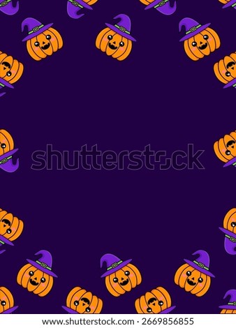 Cute Halloween Pumpkin Frame on Purple Background
