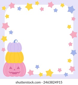 cute halloween pumpkin frame in square size, vector illustration