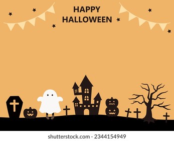 Cute Halloween pumpkin and ghost frame     , autumn, vector, october, pumpkin, halloween, simple