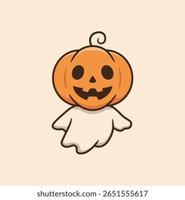 Cute Halloween pumpkin ghost with smiling face