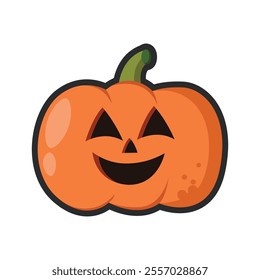 cute Halloween pumpkin head with outline in flat vector design.