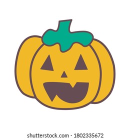Cute halloween pumpkin. icon emoji element on white silhouette. Decoration for logo, card and any design. Vector illustration about holiday.