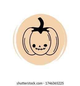 Icono de calabaza de Halloween lindo ilustración vectorial en círculo con textura de brocha para la historia de medios sociales resalte